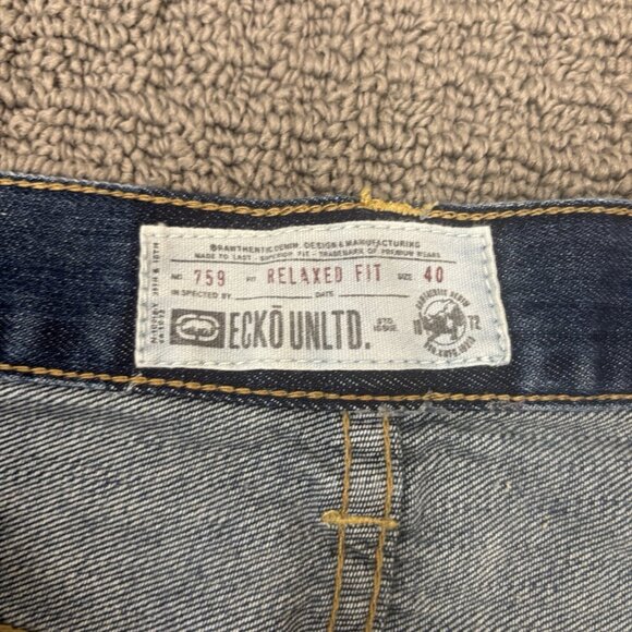 Ecko Unltd Jeans 40X31 Relaxed Fit Straight Leg Mid Rise Distressed Stone Wash - Picture 15 of 16